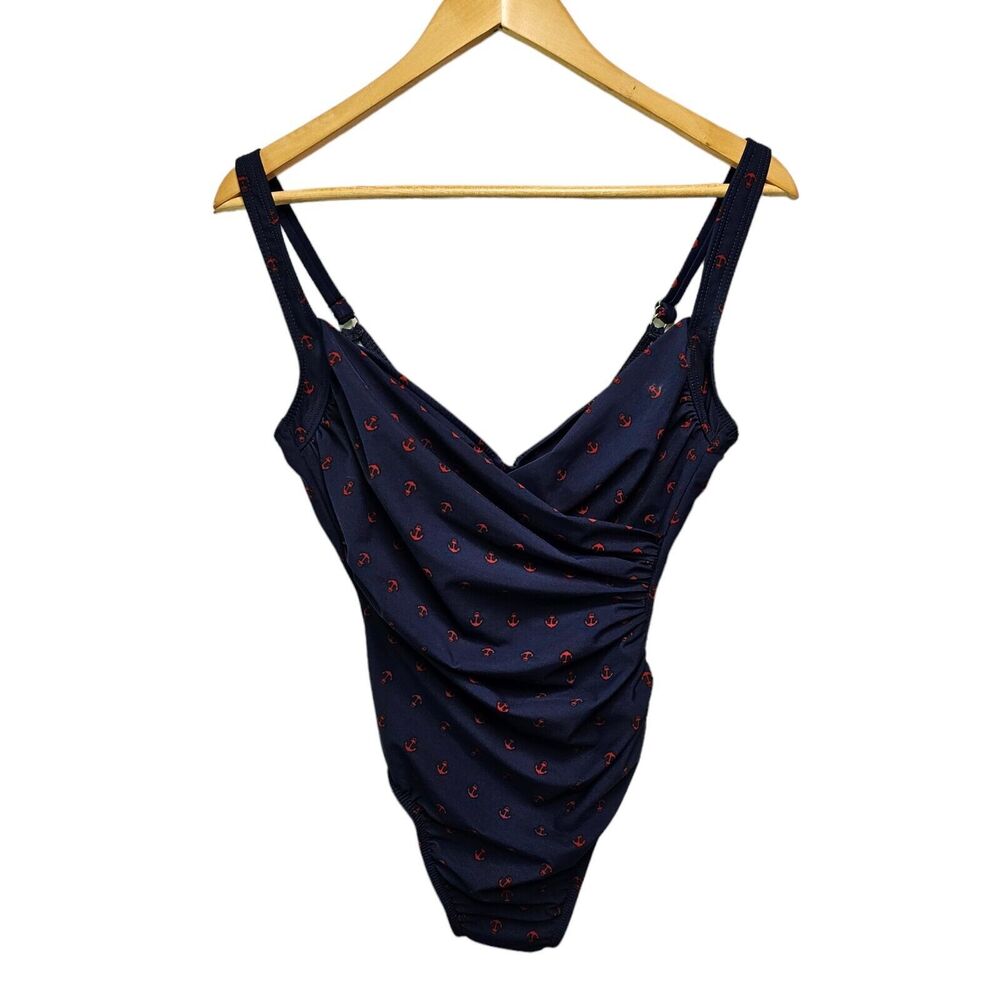 Miracle Suit Magic Suit Swim One Piece Navy Blue Anchors Bathing Suit S/M 4-7